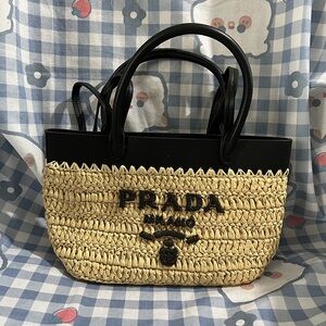 Prada Straw Mini Tote Bag